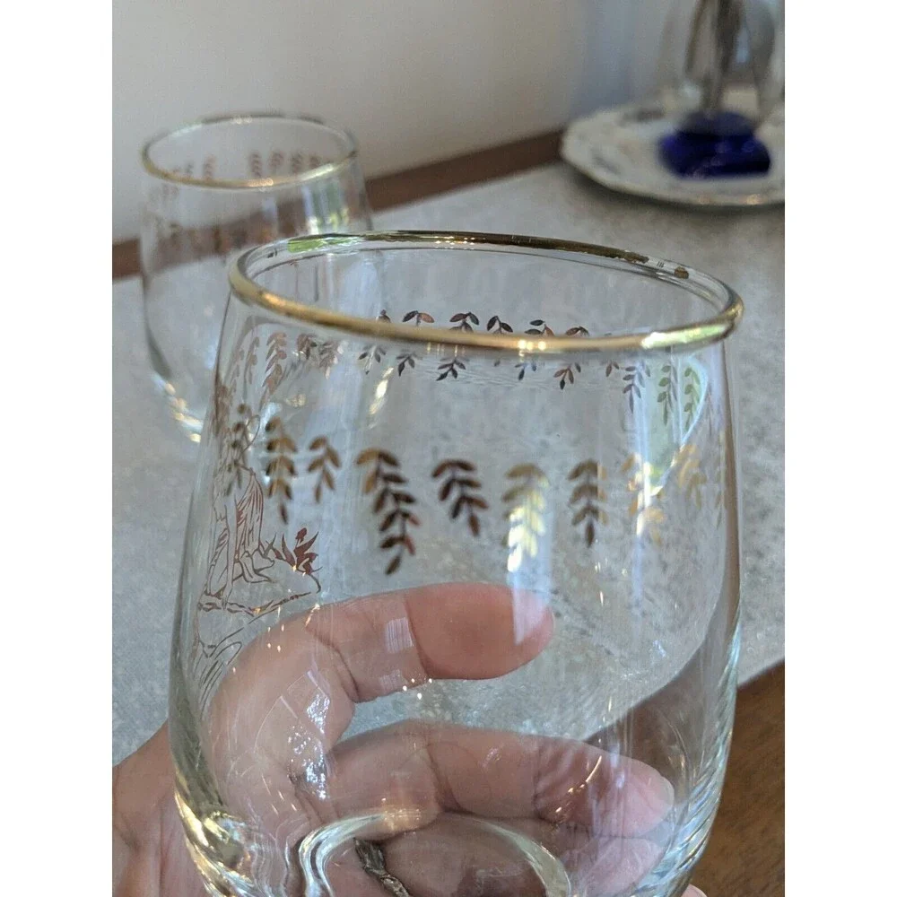 White Rock Tumblers Set 4 Nymph Fairy VTG GingerAle Gold Paint Glass MCM 50s 60s